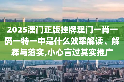 2025澳门正版挂牌澳门一肖一码一特一中是什么效率解读、解释与落实,小心言过其实推广